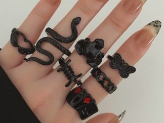 Anillos Negros Serpiente+Poker 7pcs