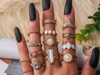 Anillos Dorados con Ópalo y Nácar 14pcs