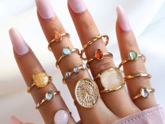 Anillos con Moneda y Piedras Coloridas 13pcs