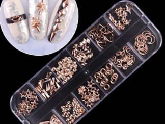 Aplique para Uñas de Metal Rosa-Dorado con 12 modelos