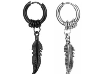 Arete de Acero con Dije Pluma *u.