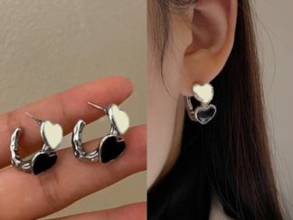 Aros Corazones Blanco y Negro