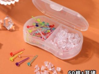 Aretes de Silicona Colorido con Pelotita 60pcs + Tapita *cajita de 2 divisiones