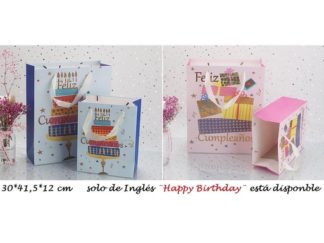 Bolsa para Regalo QZHZD-751A# Happy Birthday Rosada y Celeste 30*41,5*12cm