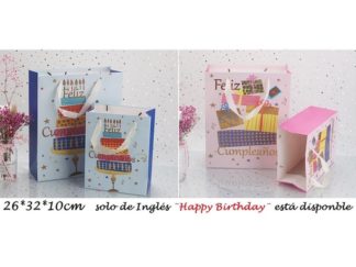 Bolsa para Regalo QZHZD-751B# Happy Birthday Rosada y Celeste 26*32*10cm