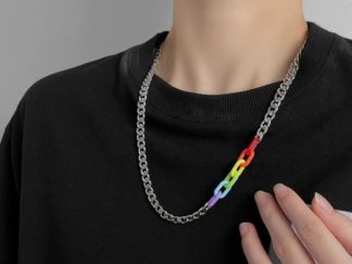 Collar Cadena de Acero y Accesorio color Arco Iris