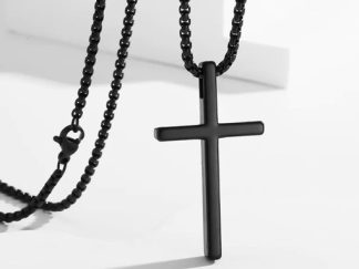 Collar Cruz Negro con Cadena 60cm