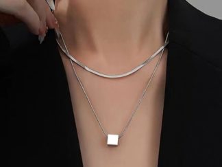 Collar Doble de Acero con Dije Cubo