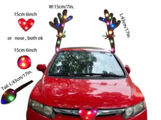 Decoración-Navidad: Cornamenta con Nariz y Cola Con Luz para Vehículo