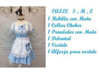 Disfraz Lolita Blanco y Celeste con Moños 6pcs (+)
