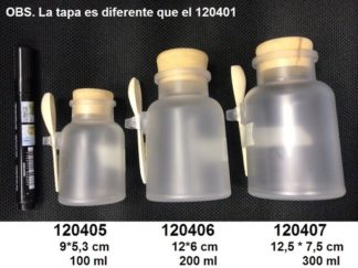 Frasco Sellado con Tapa Madera y Cucharita Redondo 200ml