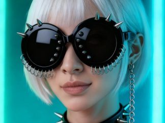 Lente del Sol Negro Redondo con Tachas y Argollas