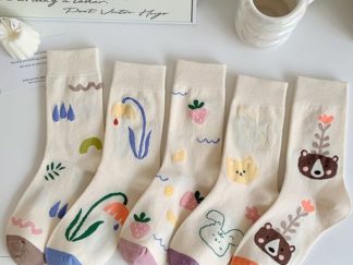 Medias 1/2Pantorilla Base Color de Piel con Dibujos Kawaii