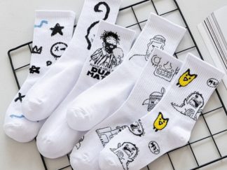 Medias Cortas Blanca con Dibujos Kawaii