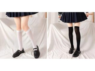 Medias Finas Largas Escolar Blanco y Negro (+)