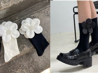 Medias 1/2Pantorilla con Flor Grande y Perlitas