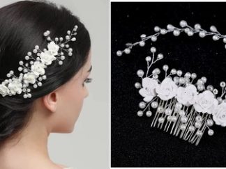 Peineta/Tocador Perlitas con Flores Blancos