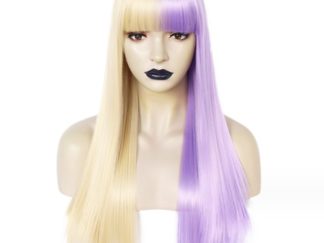 Peluca 4050# Liso Larga con Flequillo Rubia+Lila
