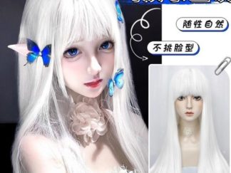 Peluca Blanca Liso con Flequillo 60cm