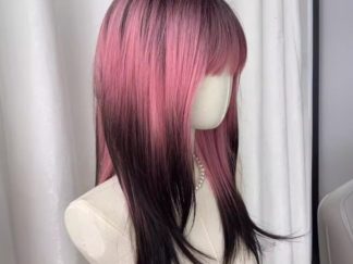 Peluca Media Larga con Mecha Rosada+Negro