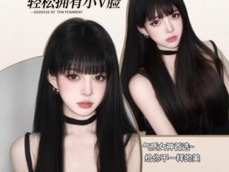 Peluca Negra Liso con Flequillo 60cm