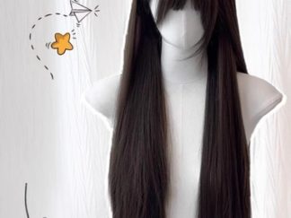 Peluca Negra Liso con Flequillo 75cm