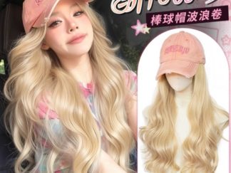Peluca Rubia con Rulos 55cm con Kepi Rosado