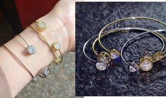 Pulsera Argolla con 2 Strass Redondo/Corazón