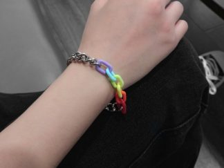 Pulsera Cadena de Acero y Accesorio color Arco Iris