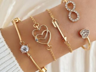 Pulsera Dorada con Corazón 4pcs