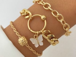 Pulsera Dorada con Mariposa 4pcs
