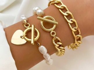 Pulsera Dorada con Perlas 3pcs