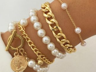 Pulsera Dorada con Perlas 5pcs