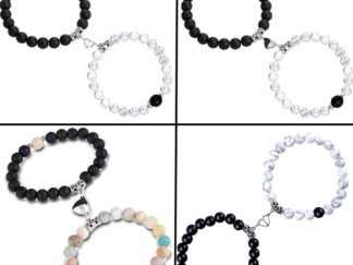 Pulsera de Amor Blanco y Negro Corazón con Imán *par