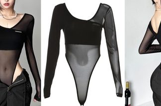 Ropa: Bodysuit Tight Negra La Mitad Trans. Manga Larga (+)