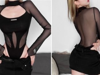 Ropa: Bodysuit Tight Negra Trans. con Corte V por Cintura (+)