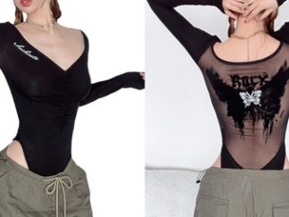 Ropa: Bodysuit Tight Negro Mariposa Manga Larga (+)