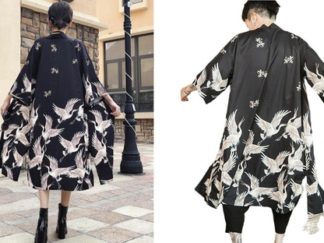 Ropa: Kimono de Seda con Grullas de Corona Roja (+)