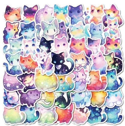 Stickers de Vinilo Gatos en Colores Fantasías 50pcs