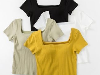 Topcito en Remera A Rayas Rectas con Mangs Cortas (+)