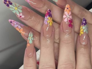 Uña Postiza Primavera Flores con Punta Fina 24pcs