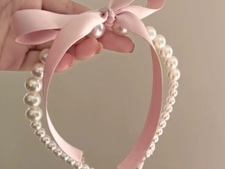 Vincha de Perlas con Moño Rosado
