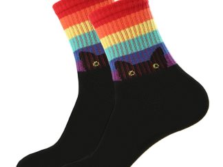 Medias Cortas Gato Negro en Arco Iris