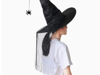 Accesorio para Disfraz: Sombrero Negro con Brillos y Araña Colgada de Mago/Bruja