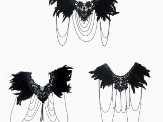 Accesorio para Fiesta: Chal con Plumas Negras y Cadenas