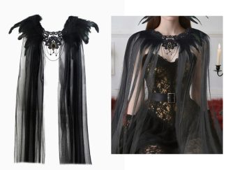 Accesorio para Fiesta: Chal con Plumas Negras y Organza