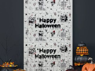 Decoración-Halloween: Cortina para Puerta Blanco y Negro 1*2m