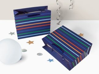 Bolsa para Regalo Fondo Azúl con Rayas Coloridas