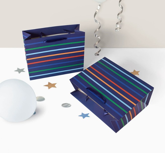 Bolsa para Regalo Fondo Azúl con Rayas Coloridas