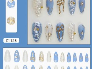 Uña Postiza Z1125# Playa Blanco y Celeste 24pcs